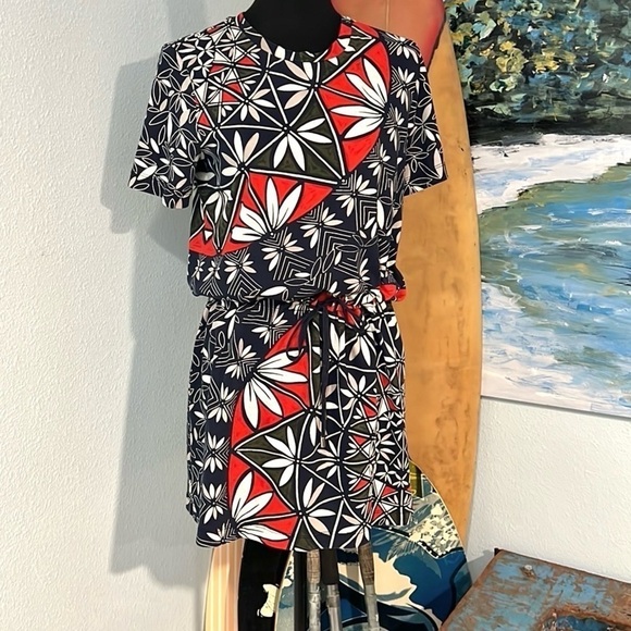 Tory Burch,Pima Cotton Shirt Dress Short Sleeve,Drawstring-Waist,Navy,Size S - Picture 3 of 8